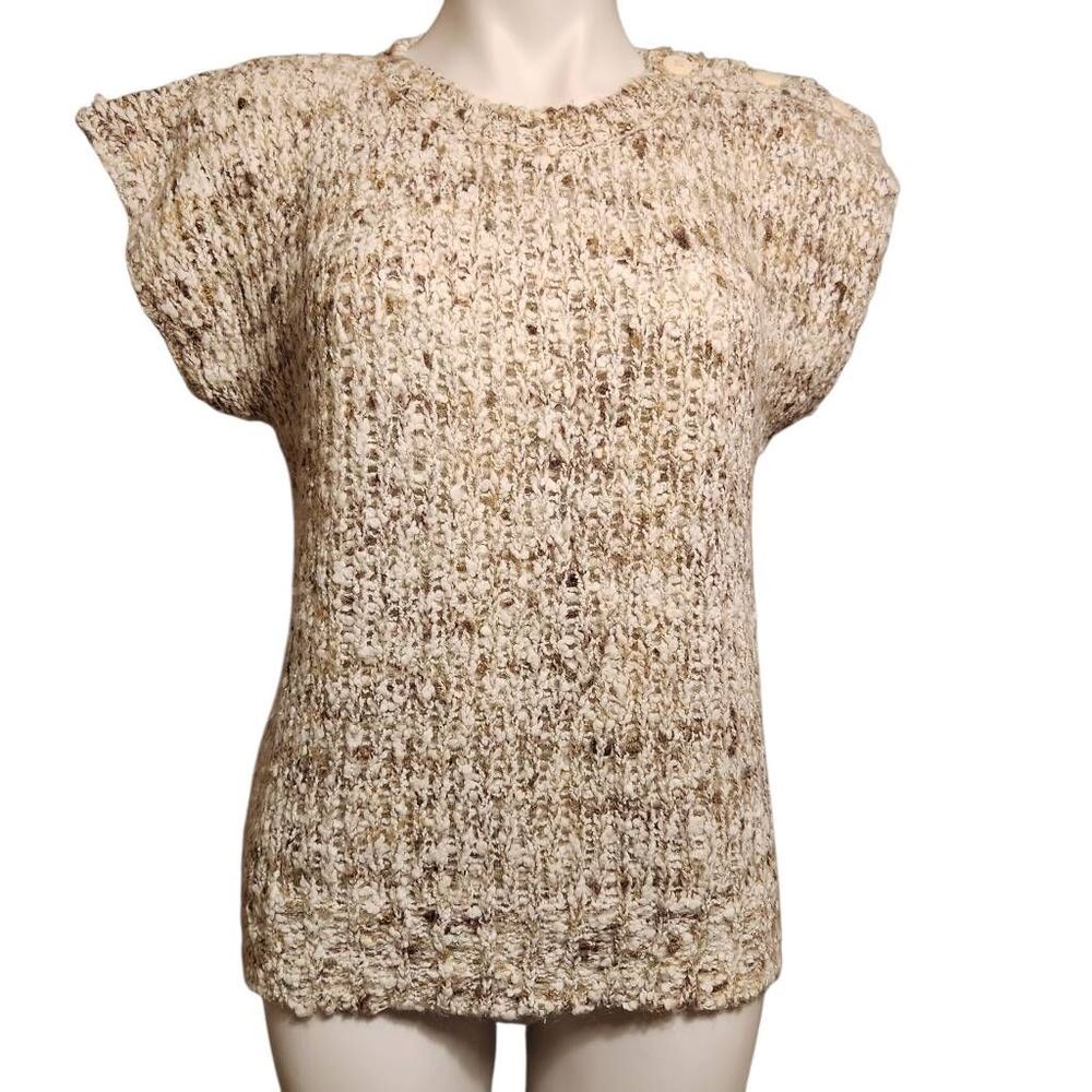 Vintage Karen‎ Scott knit sweater sleeveless cream tan button detail medium
